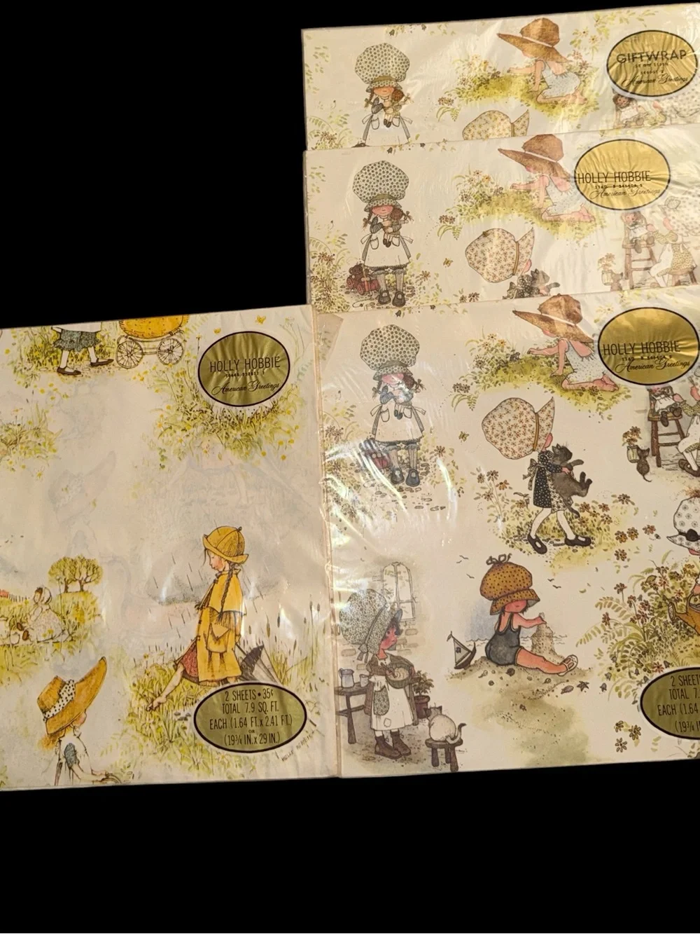 Lot of 4 Vintage Holly Hobbie American Greetings Gift Wrap Paper Sealed NOS